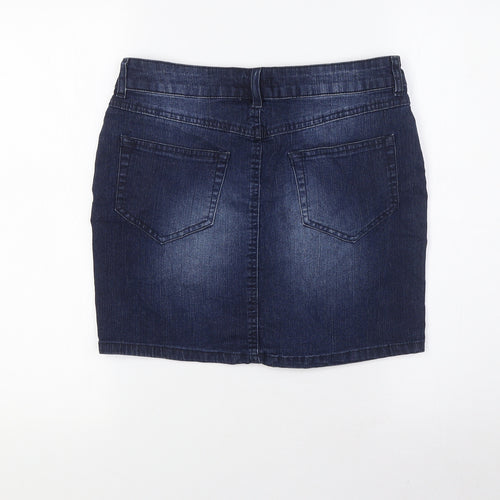 F&F Womens Blue Cotton A-Line Skirt Size 6 Button