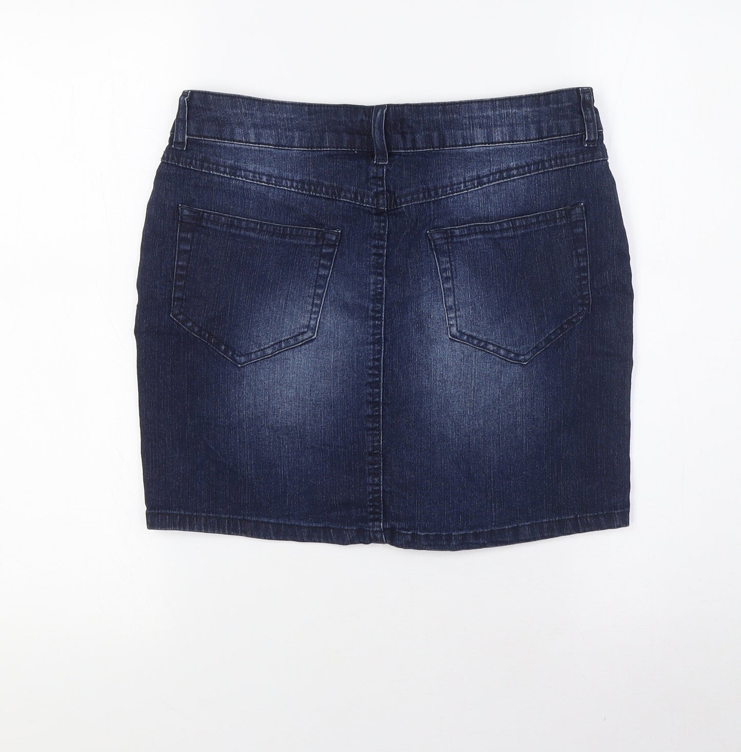 F&F Womens Blue Cotton A-Line Skirt Size 6 Button