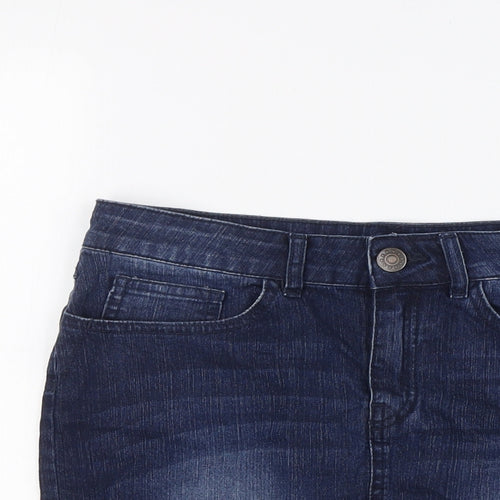 F&F Womens Blue Cotton A-Line Skirt Size 6 Button