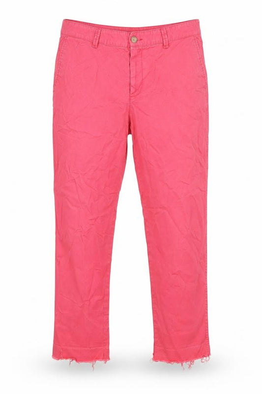 Front view of Gap women’s pink cotton cropped jeans, size UK 14, 25-inch leg regular zip - raw hem, girlfriend