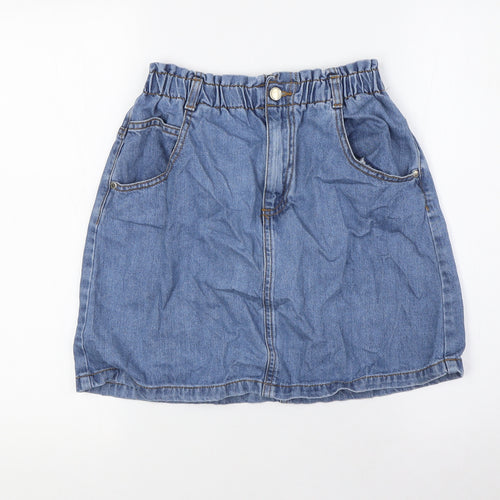 F&F Girls Blue Cotton A-Line Skirt Size 13-14 Years Regular Button - Elasticated Waist