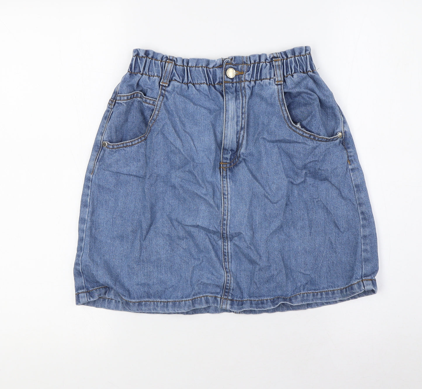F&F Girls Blue Cotton A-Line Skirt Size 13-14 Years Regular Button - Elasticated Waist
