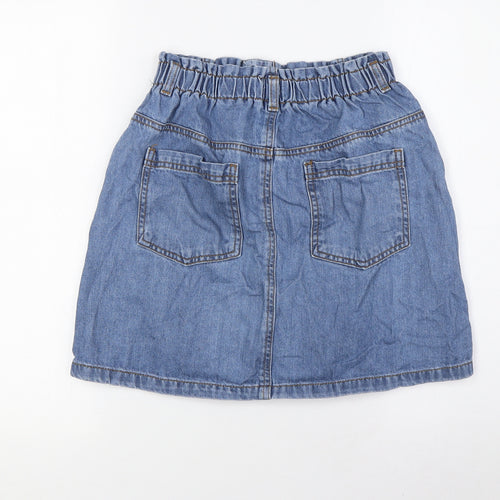 F&F Girls Blue Cotton A-Line Skirt Size 13-14 Years Regular Button - Elasticated Waist