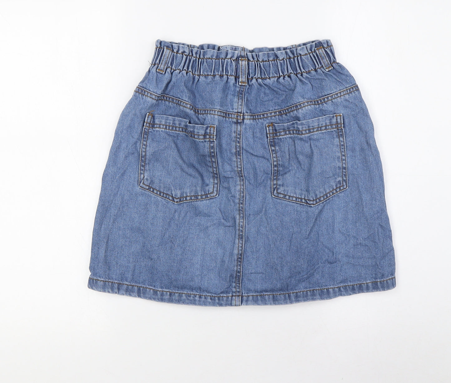 F&F Girls Blue Cotton A-Line Skirt Size 13-14 Years Regular Button - Elasticated Waist