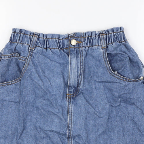 F&F Girls Blue Cotton A-Line Skirt Size 13-14 Years Regular Button - Elasticated Waist
