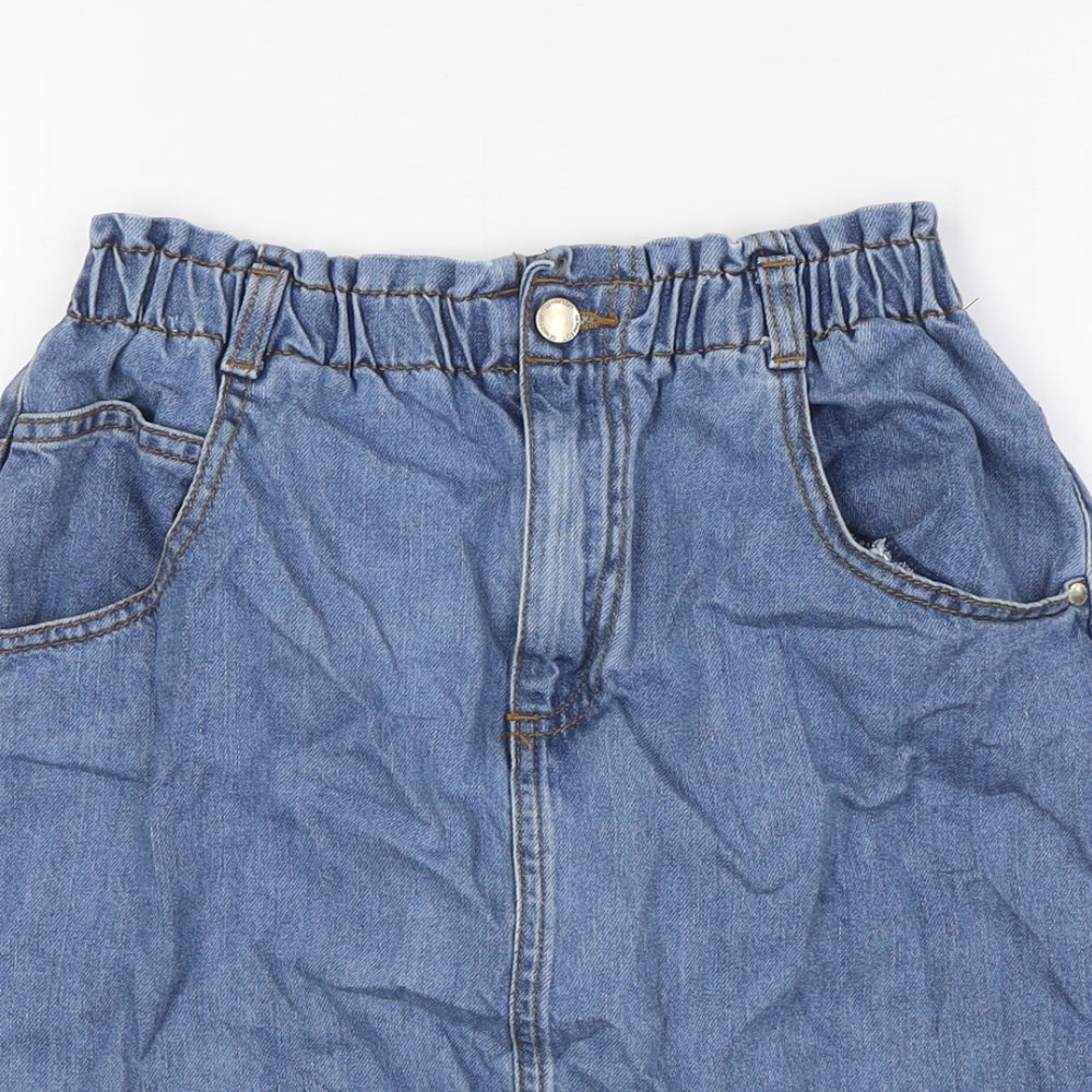F&F Girls Blue Cotton A-Line Skirt Size 13-14 Years Regular Button - Elasticated Waist