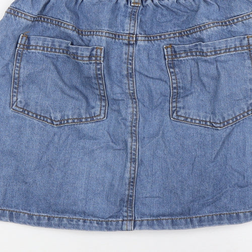 F&F Girls Blue Cotton A-Line Skirt Size 13-14 Years Regular Button - Elasticated Waist