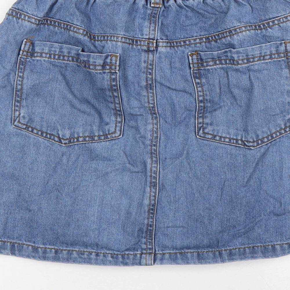 F&F Girls Blue Cotton A-Line Skirt Size 13-14 Years Regular Button - Elasticated Waist