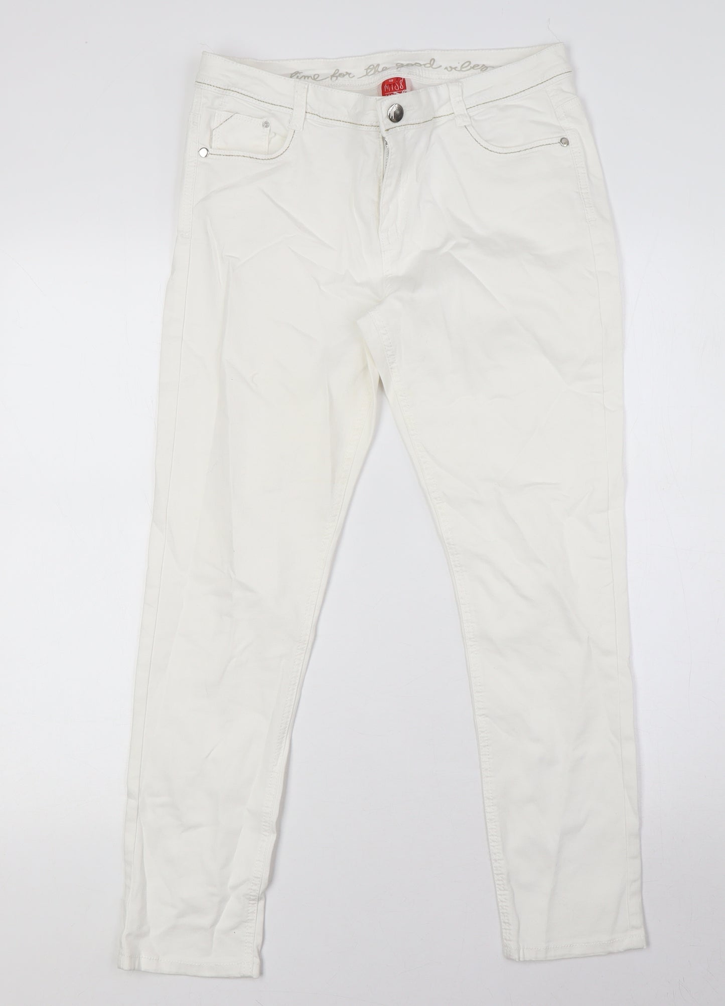 Miss Captain Womens White Cotton Skinny Jeans Size 10 L26 in Regular Zip