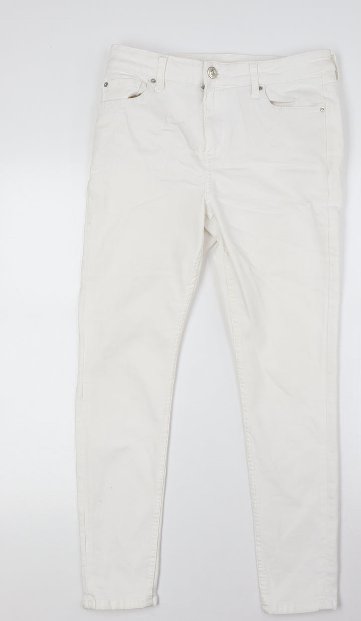Marks and Spencer Womens White Cotton Skinny Jeans Size 12 L26 in Regular Button