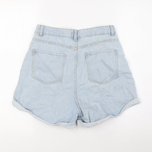 Boohoo Womens Blue Cotton Basic Shorts Size 8 L4 in Regular Button - turn ups