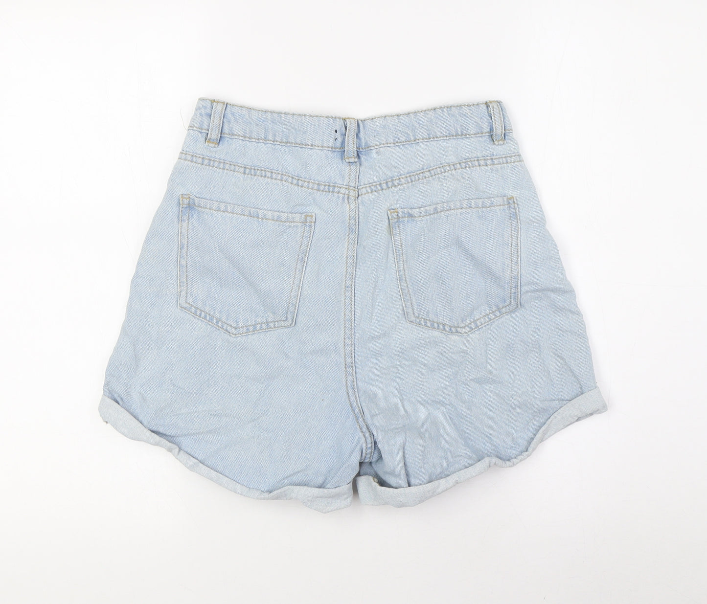 Boohoo Womens Blue Cotton Basic Shorts Size 8 L4 in Regular Button - turn ups