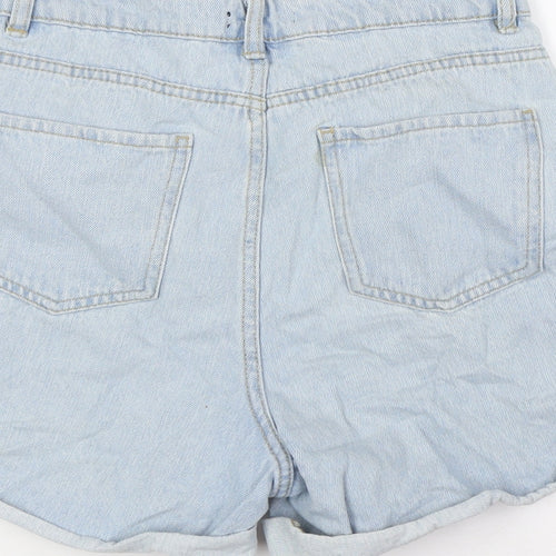 Boohoo Womens Blue Cotton Basic Shorts Size 8 L4 in Regular Button - turn ups