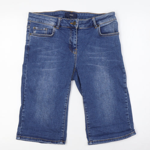 NEXT Womens Blue Cotton Basic Shorts Size 10 L14 in Regular Button
