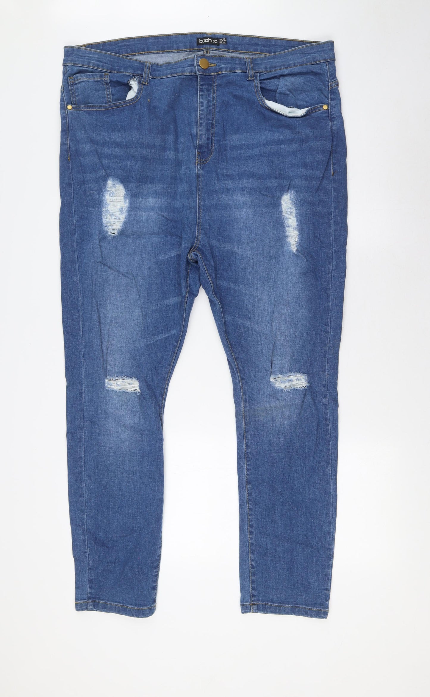 Boohoo Womens Blue Cotton Skinny Jeans Size 22 L29 in Regular Button