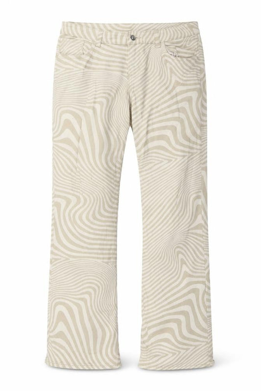 Front view of Divided by H&M women’s beige cotton bootcut jeans, size UK 12, 31-inch leg regular button