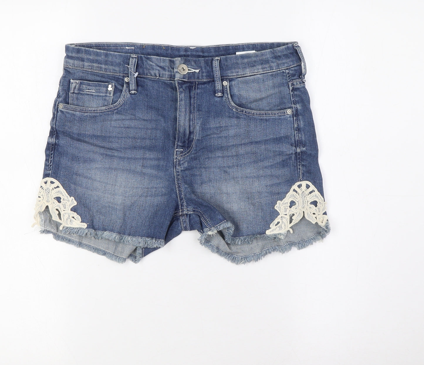 &Denim Womens Blue Cotton Basic Shorts Size 8 L3 in Regular Button - Lace Detail