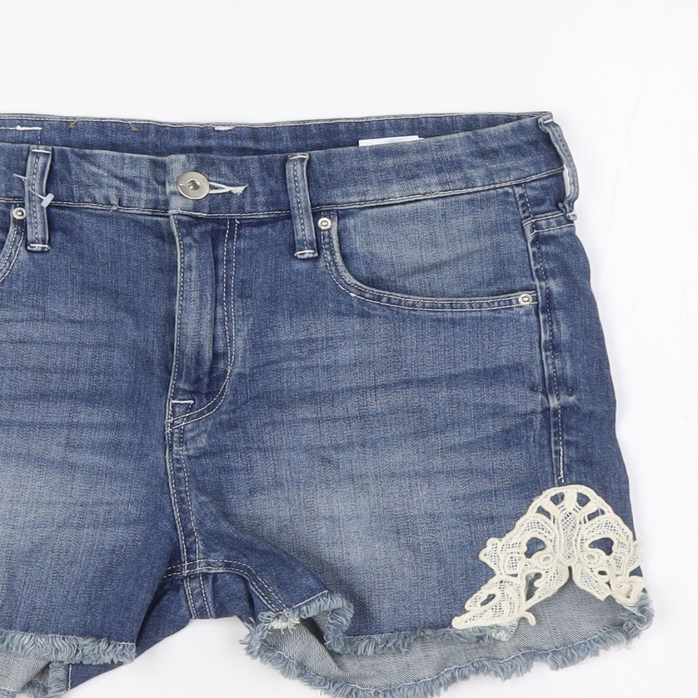&Denim Womens Blue Cotton Basic Shorts Size 8 L3 in Regular Button - Lace Detail
