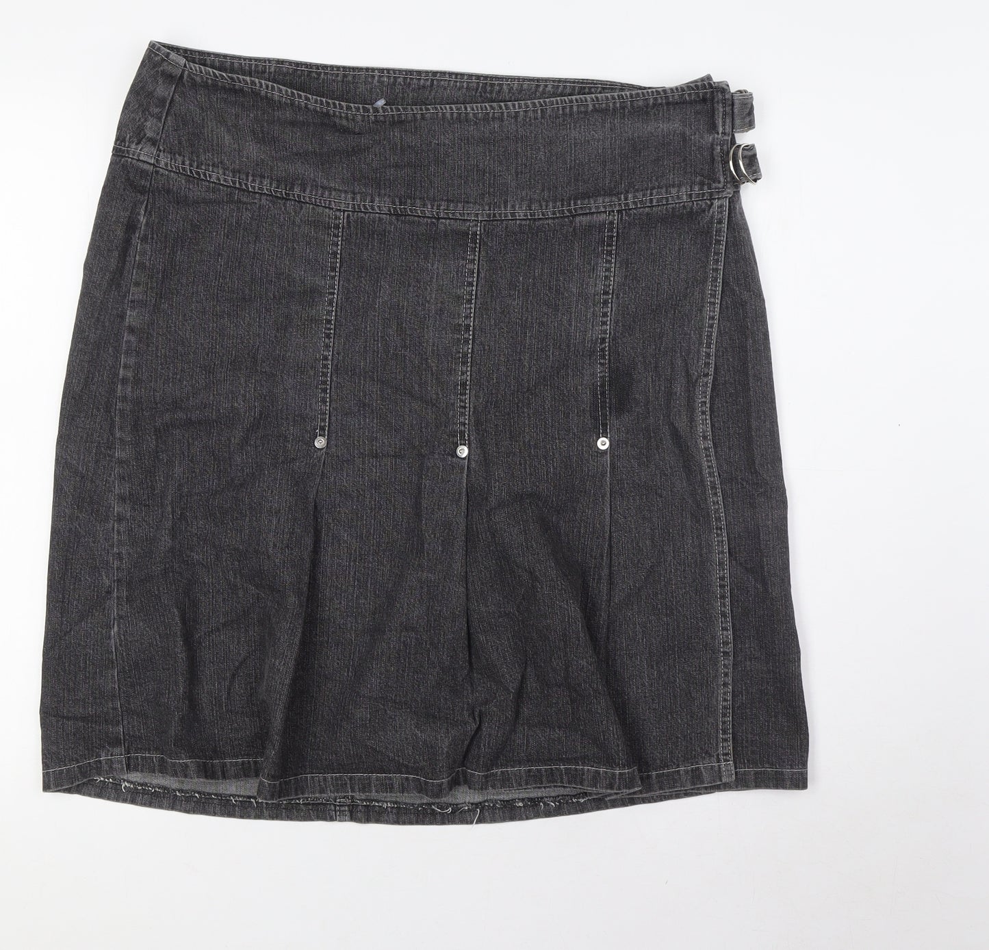 Severn Womens Black Cotton Wrap Skirt Size 16 Buckle - Pleated