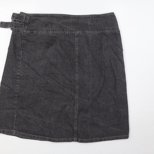Severn Womens Black Cotton Wrap Skirt Size 16 Buckle - Pleated