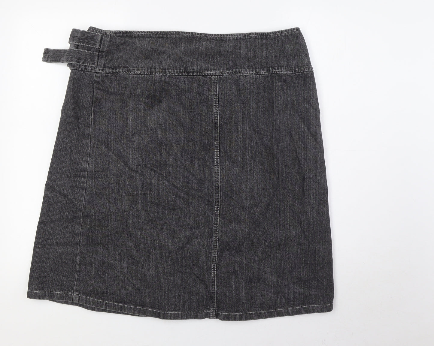 Severn Womens Black Cotton Wrap Skirt Size 16 Buckle - Pleated