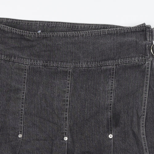 Severn Womens Black Cotton Wrap Skirt Size 16 Buckle - Pleated