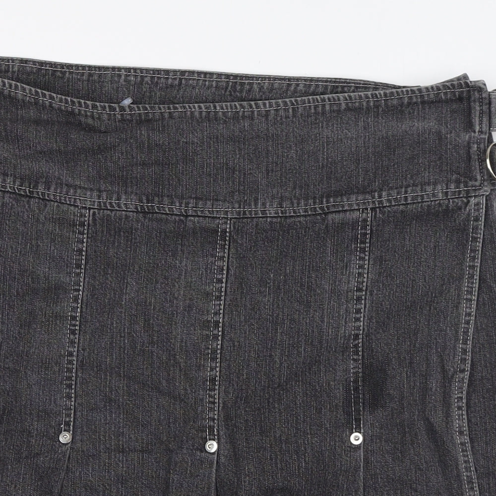 Severn Womens Black Cotton Wrap Skirt Size 16 Buckle - Pleated