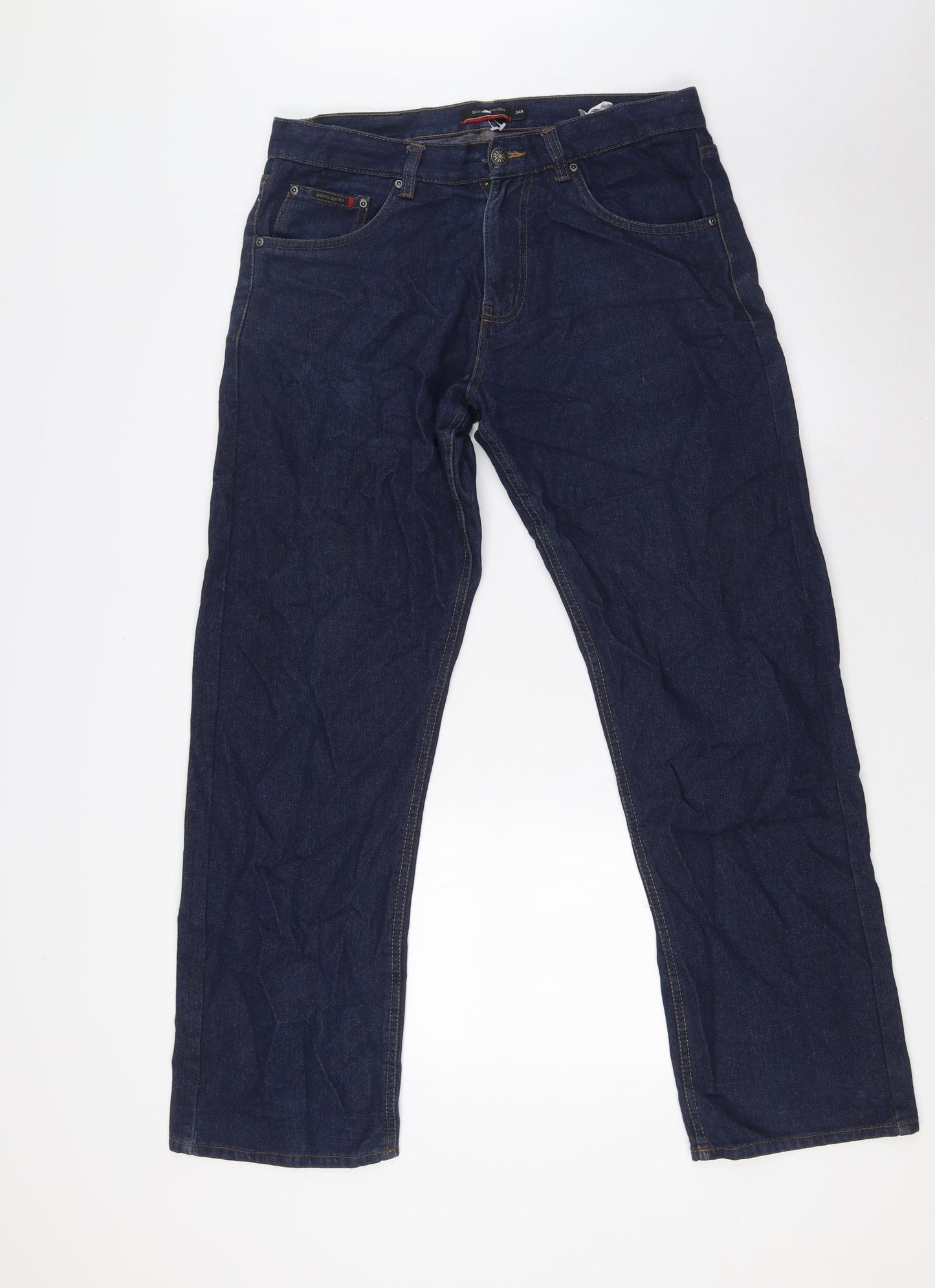 Pierre Cardin Mens Blue Cotton Straight Jeans Size 34 in L31 in Regular Button
