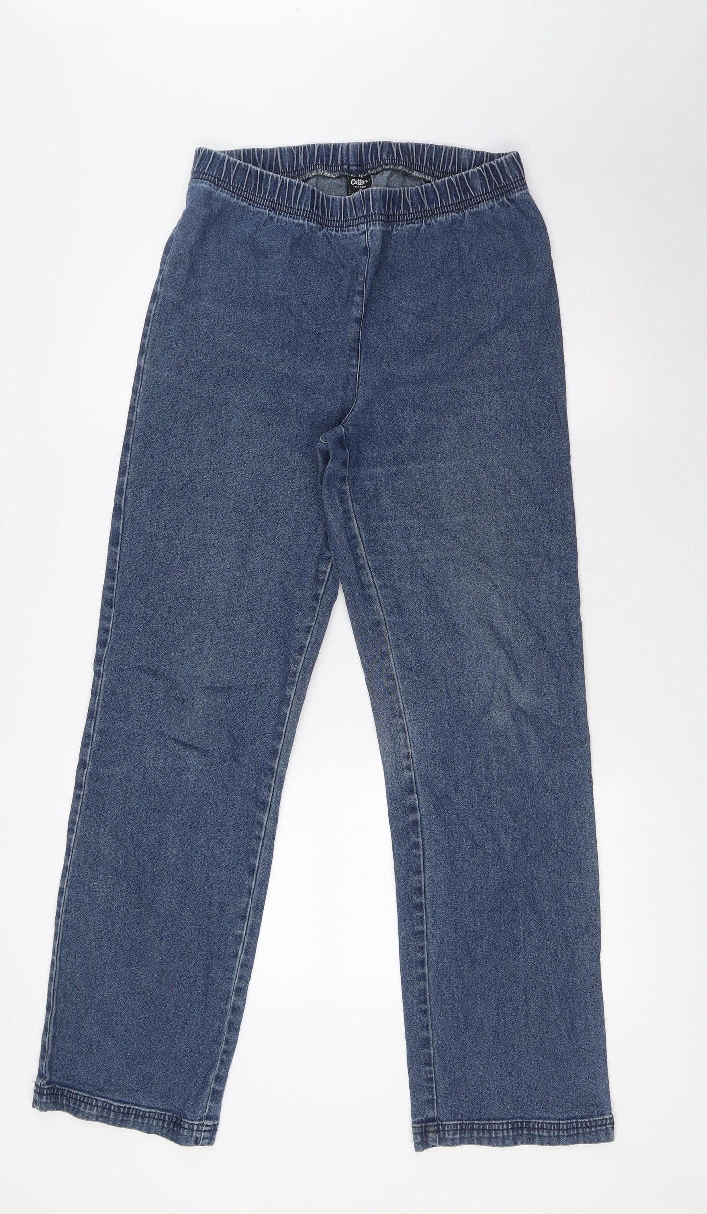 Cotton Traders Womens Blue Cotton Straight Jeans Size 12 L30 in Regular - Elasticated Waist