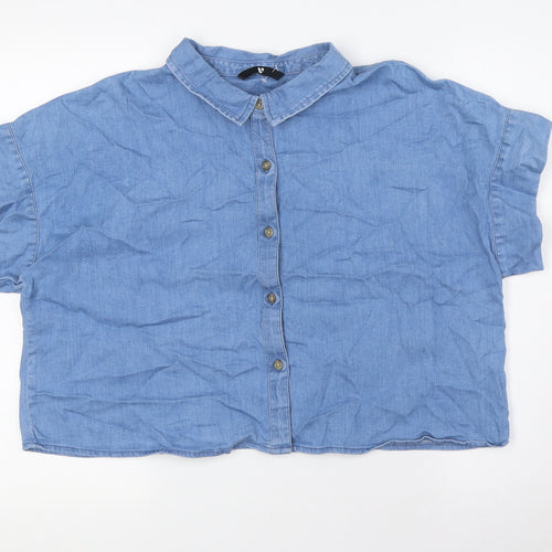 Very Womens Blue Cotton Basic Button-Up Size 12 Collared