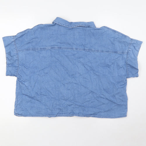 Very Womens Blue Cotton Basic Button-Up Size 12 Collared