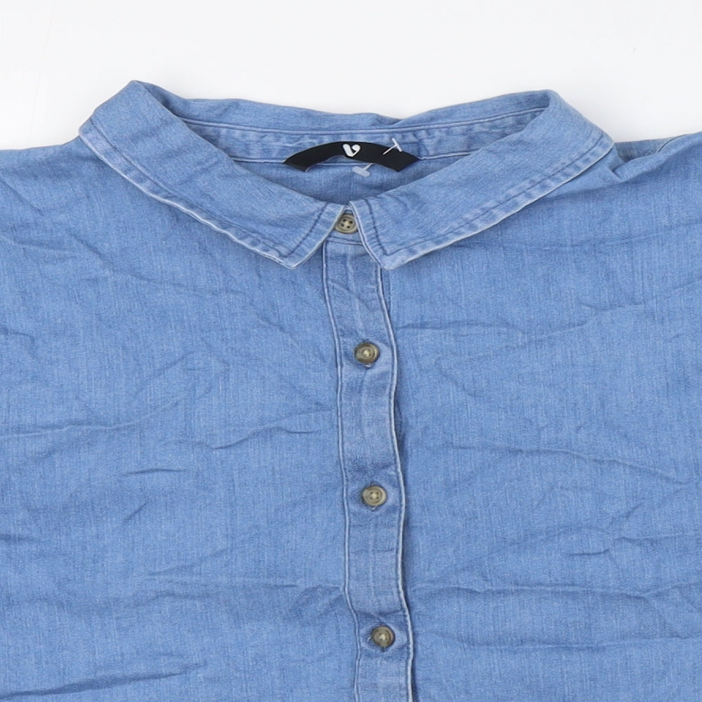 Very Womens Blue Cotton Basic Button-Up Size 12 Collared