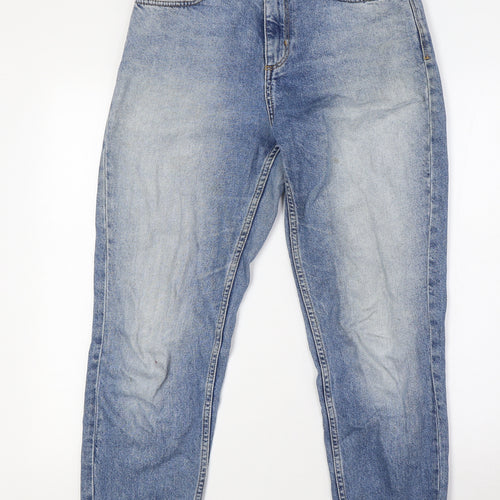 &Denim Womens Blue Cotton Mom Jeans Size 6 L24 in Regular Button - Raw Hem