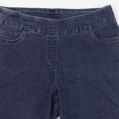 Slim-Sation Womens Blue Cotton Basic Shorts Size 12 L12 in Regular - Elasticated Waist