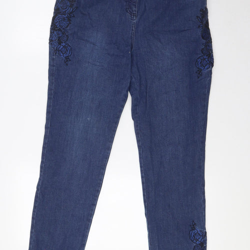 Joe Browns Womens Blue Cotton Skinny Jeans Size 14 L30 in Regular Button - Embroidery