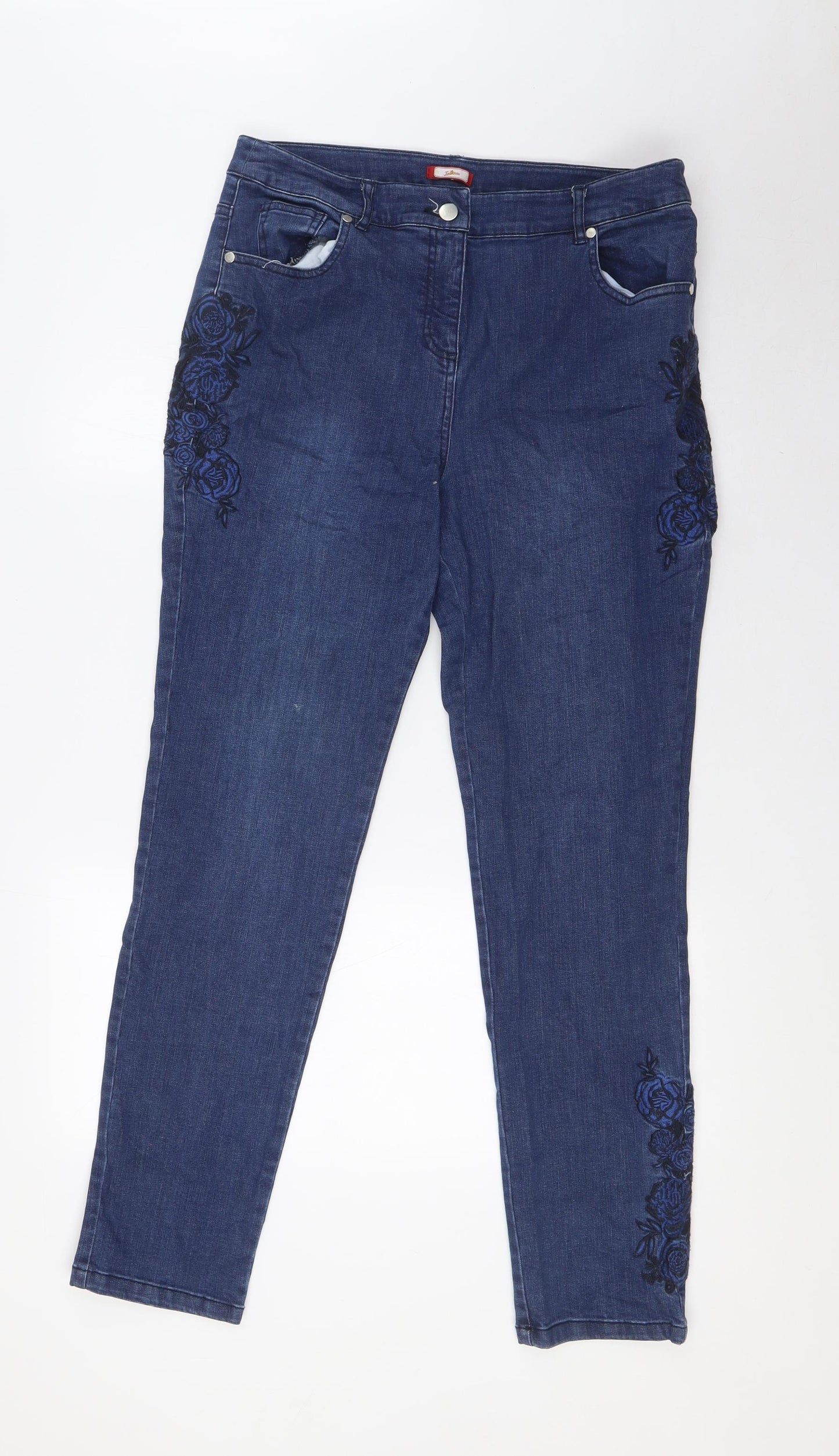 Joe Browns Womens Blue Cotton Skinny Jeans Size 14 L30 in Regular Button - Embroidery