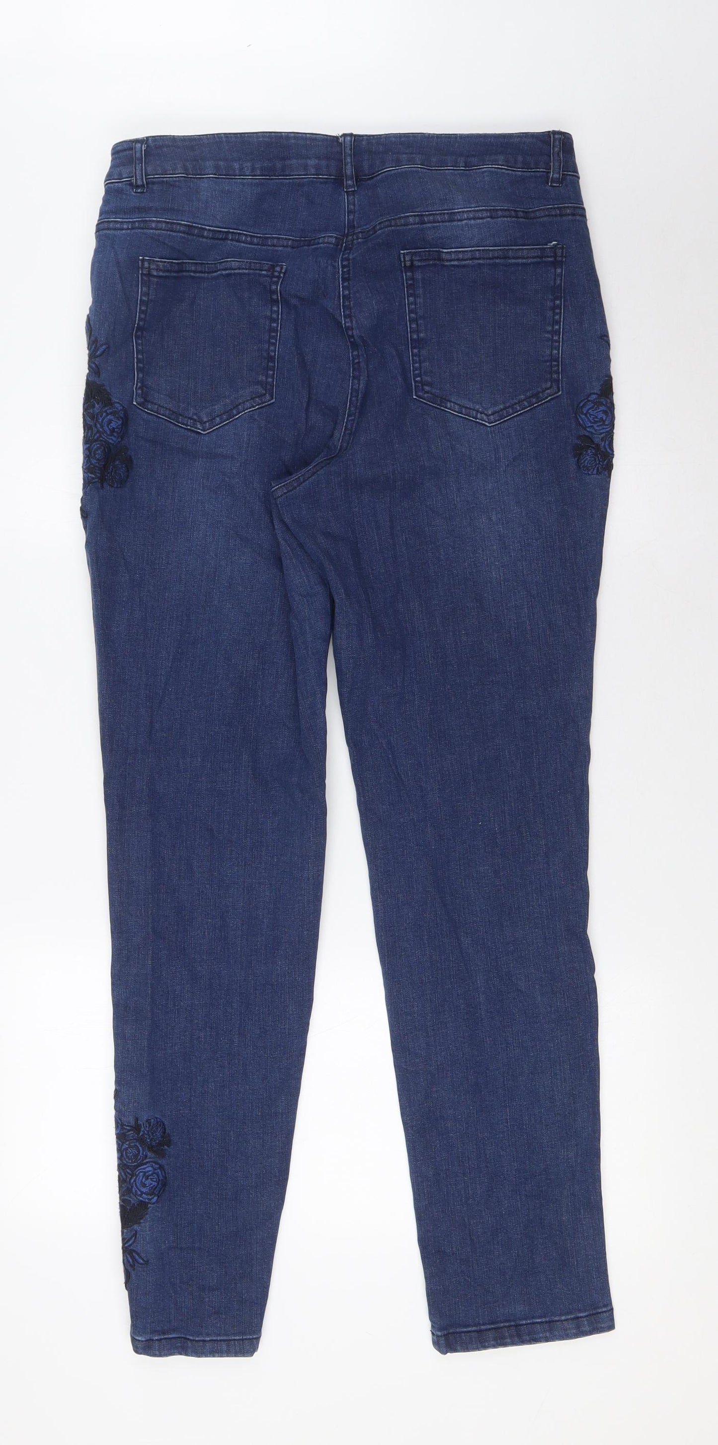 Joe Browns Womens Blue Cotton Skinny Jeans Size 14 L30 in Regular Button - Embroidery
