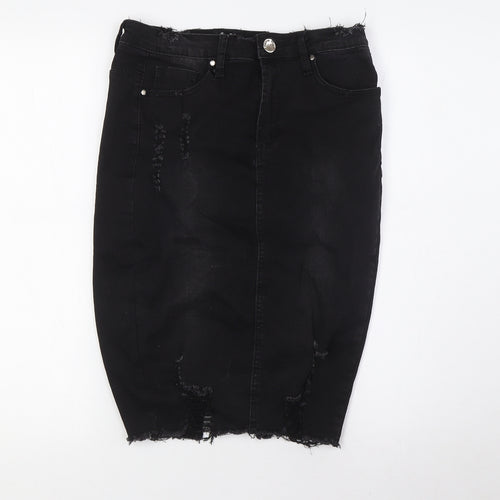 Denim Club Womens Black Cotton Straight & Pencil Skirt Size 10 Button - Destressed