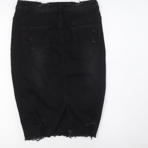 Denim Club Womens Black Cotton Straight & Pencil Skirt Size 10 Button - Destressed
