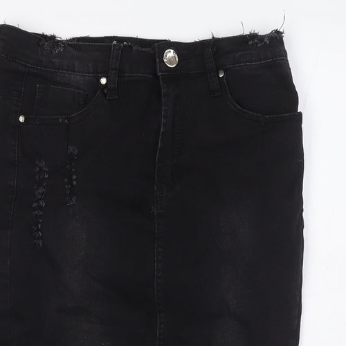 Denim Club Womens Black Cotton Straight & Pencil Skirt Size 10 Button - Destressed