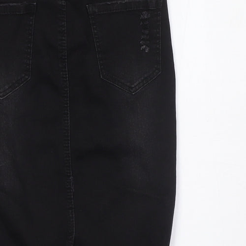 Denim Club Womens Black Cotton Straight & Pencil Skirt Size 10 Button - Destressed