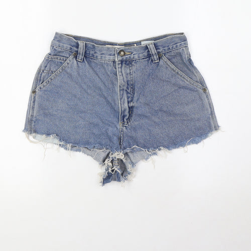 Carpenter Womens Blue 100% Cotton Hot Pants Shorts Size 6 Regular Button - Raw Hem