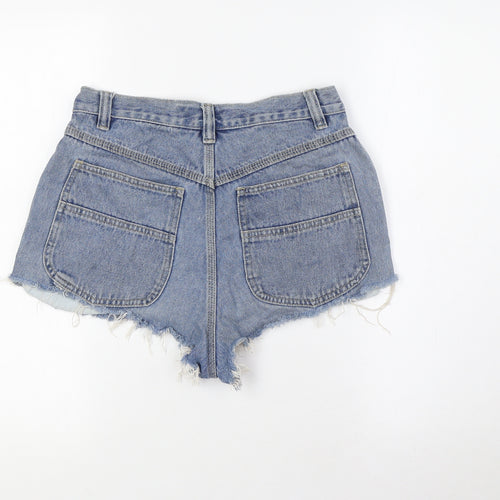 Carpenter Womens Blue 100% Cotton Hot Pants Shorts Size 6 Regular Button - Raw Hem