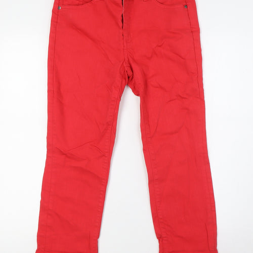 White Stuff Womens Red Cotton Cropped Jeans Size 10 L25 in Regular Button