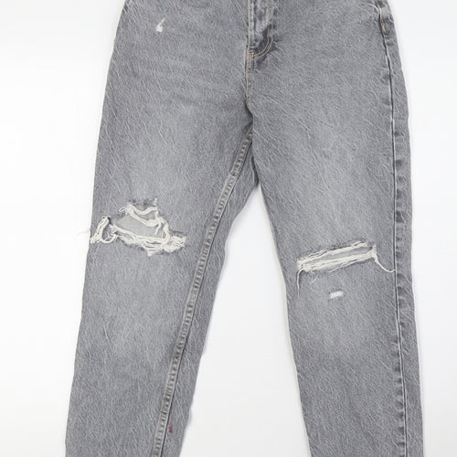 Zara Womens Grey Cotton Mom Jeans Size 8 L27 in Regular Button