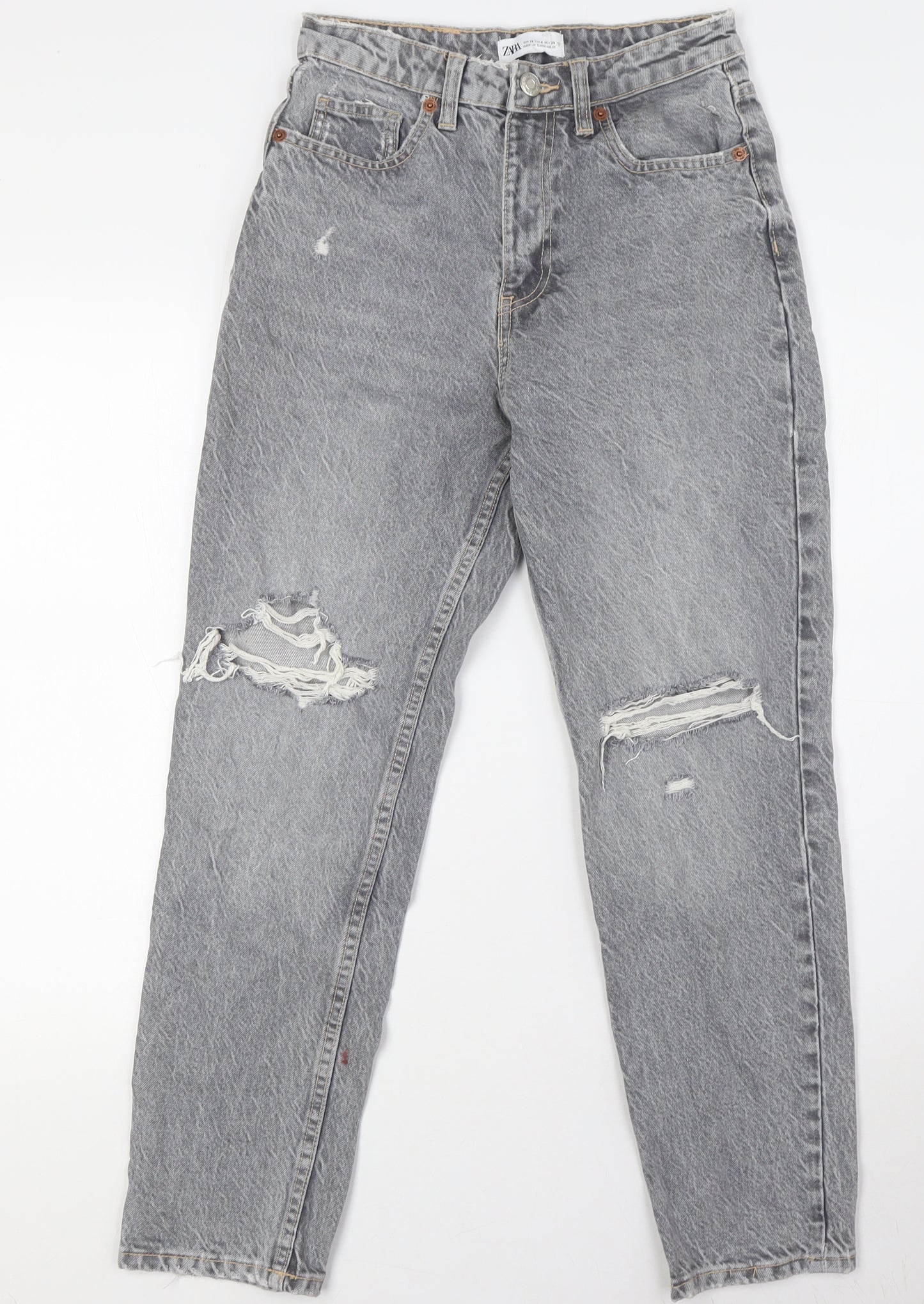 Zara Womens Grey Cotton Mom Jeans Size 8 L27 in Regular Button