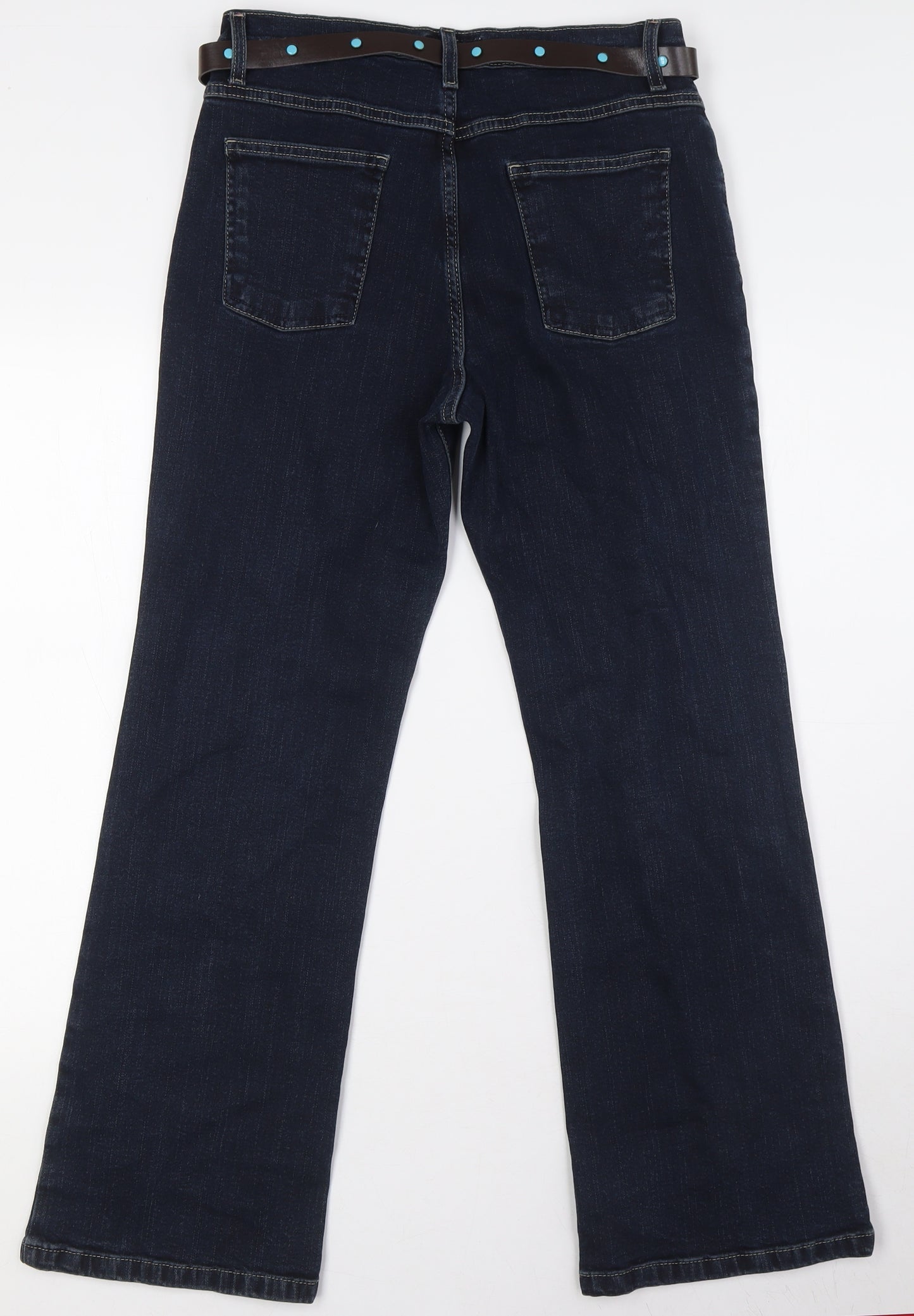Per Una Womens Blue Cotton Bootcut Jeans Size 12 L29 in Regular Button - Belted