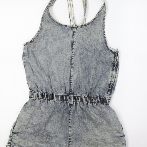 Topshop Womens Blue 100% Cotton Playsuit One-Piece Size 10 Zip
