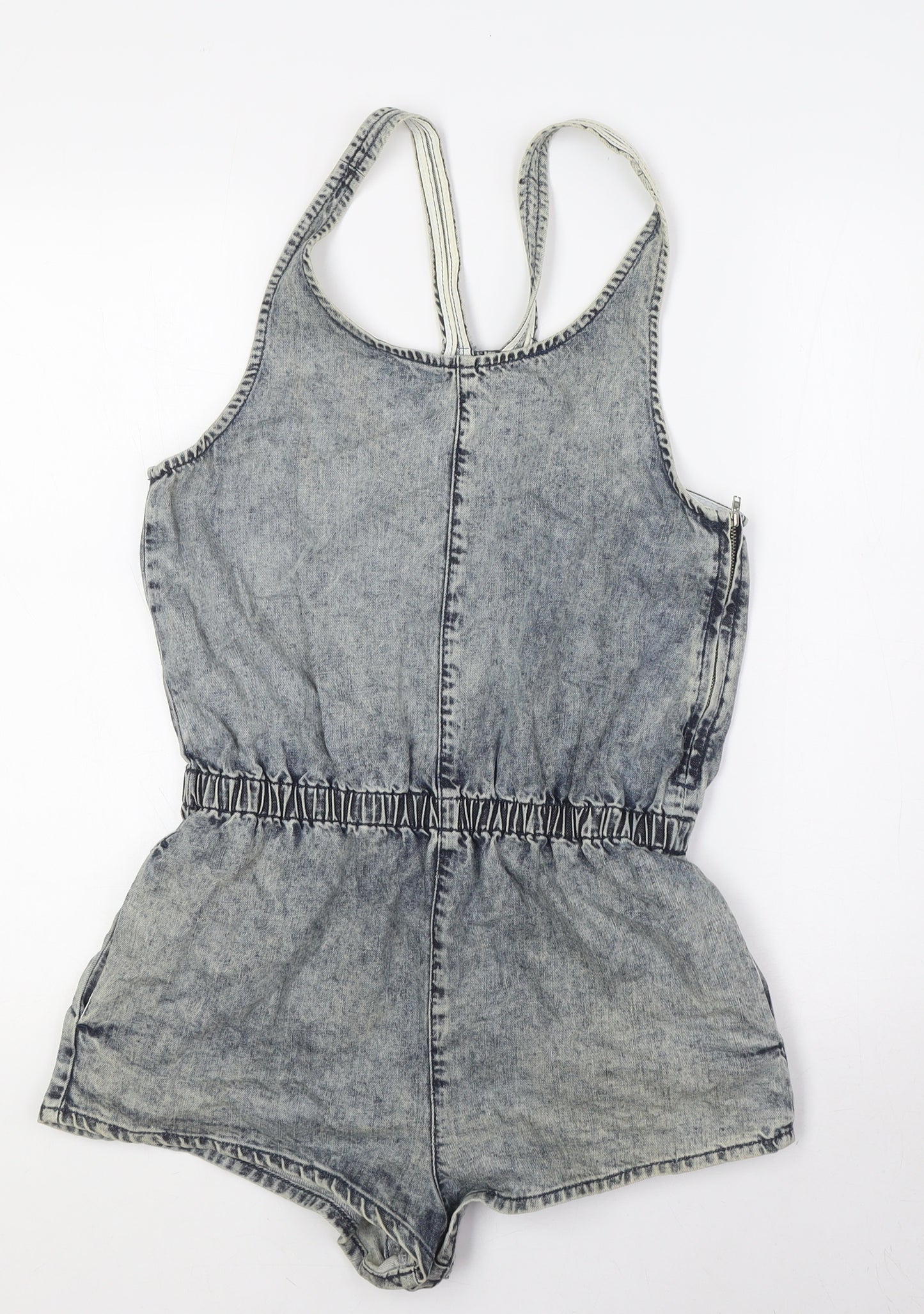 Topshop Womens Blue 100% Cotton Playsuit One-Piece Size 10 Zip