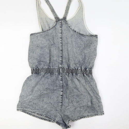 Topshop Womens Blue 100% Cotton Playsuit One-Piece Size 10 Zip